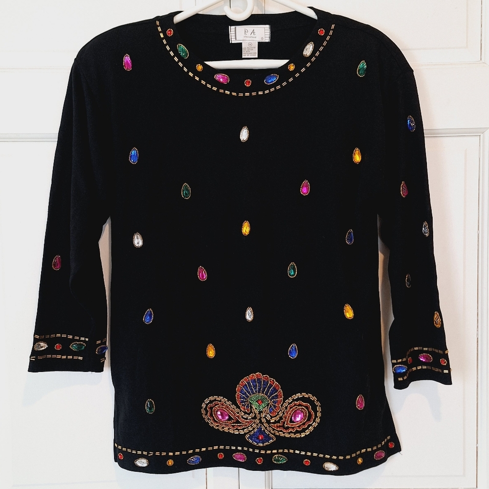P.A. International vintage beaded and rhinestone long sleeved top
